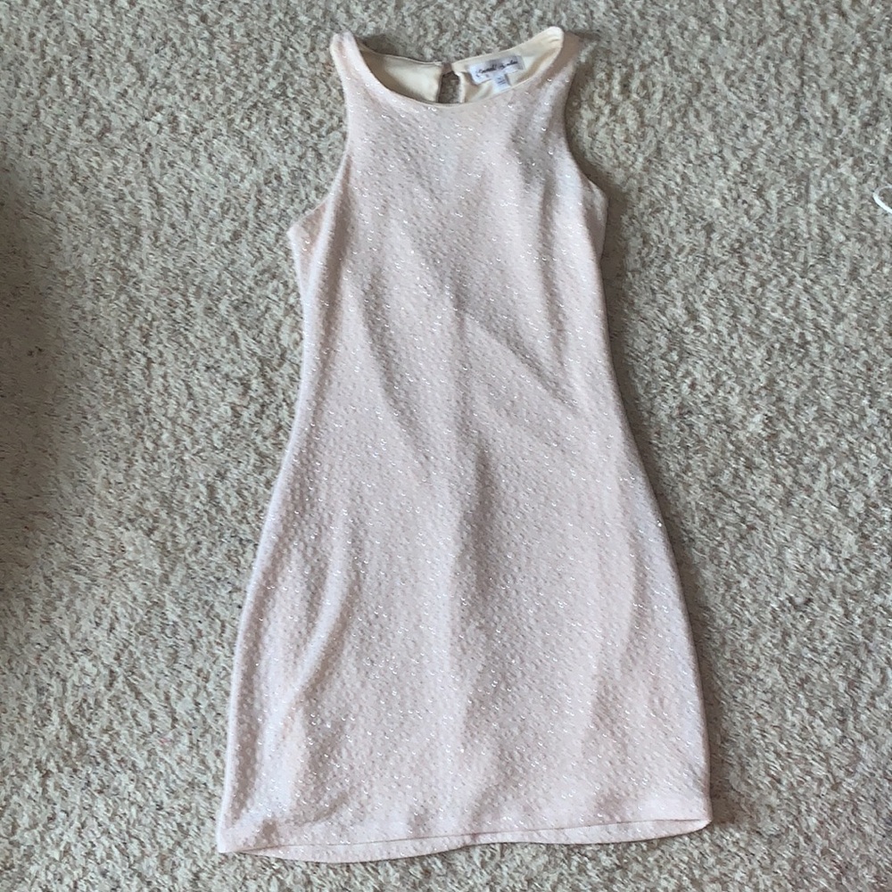 Sparkly Peach Colored Body Con Mini Dress